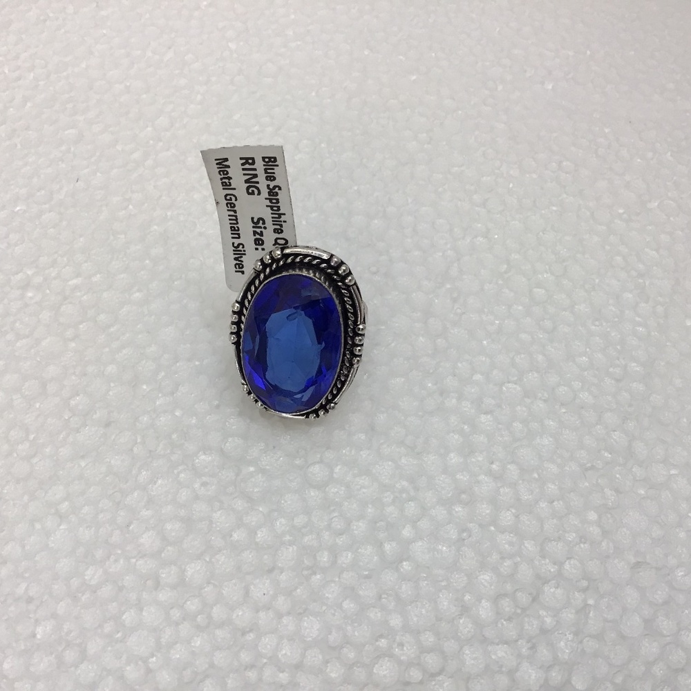 Large ring, Sapphire Blue Quartz German Silver Size 8